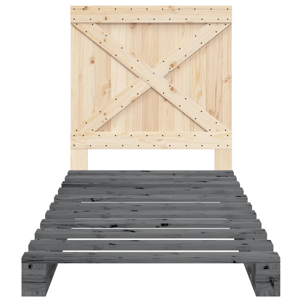 Cadre de lit sans matelas gris 90x200 cm bois de pin massif - XIOS