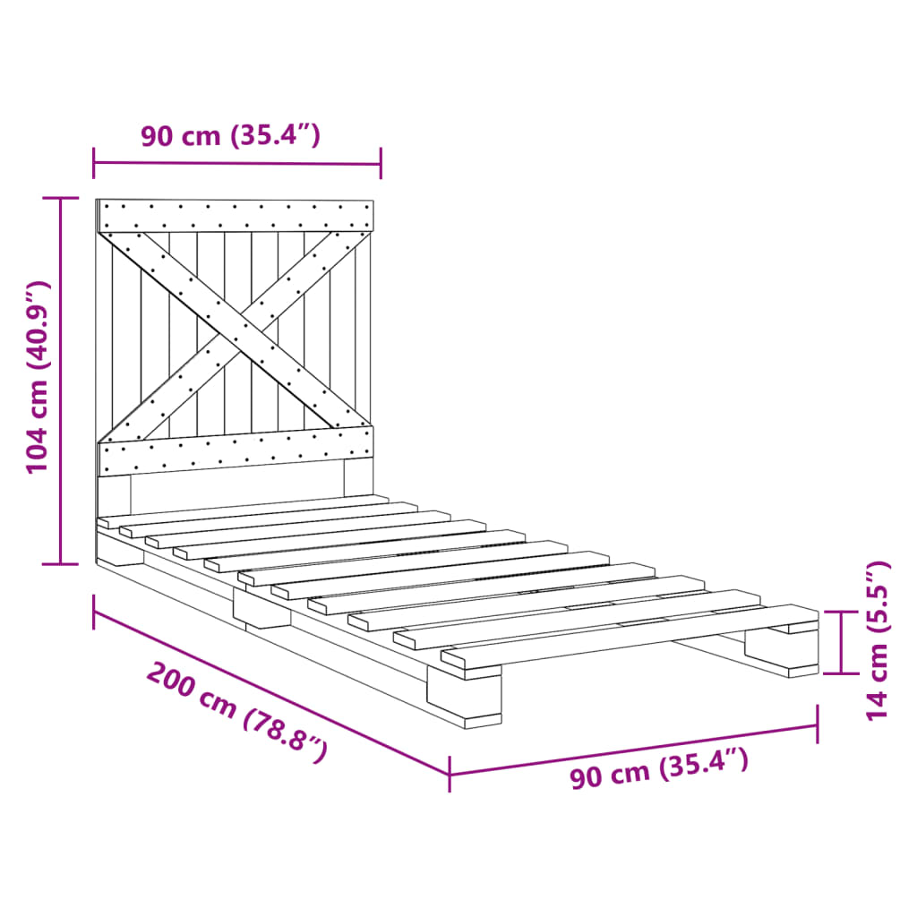 Cadre de lit sans matelas gris 90x200 cm bois de pin massif - XIOS