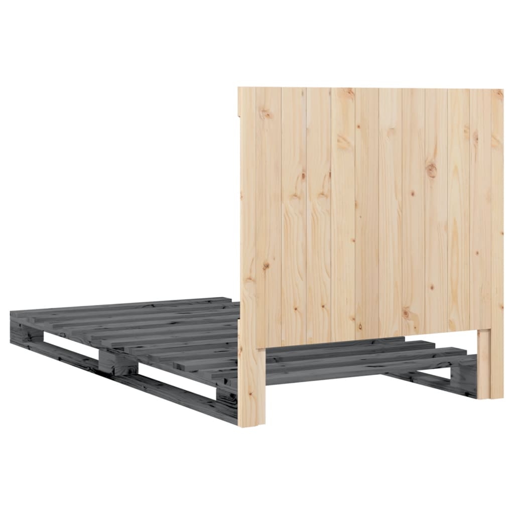 Cadre de lit sans matelas gris 100x200 cm bois massif de pin - XIOS
