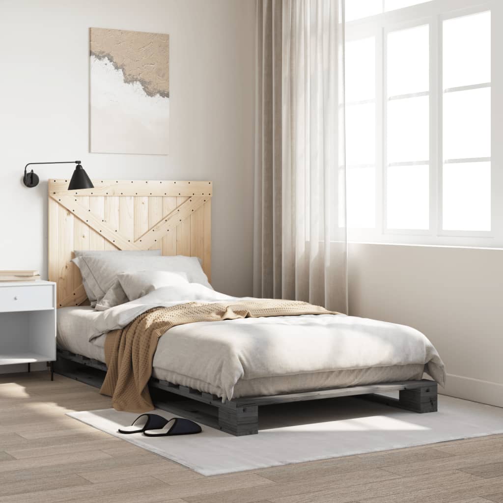 Cadre de lit sans matelas gris 100x200 cm bois massif de pin - XIOS