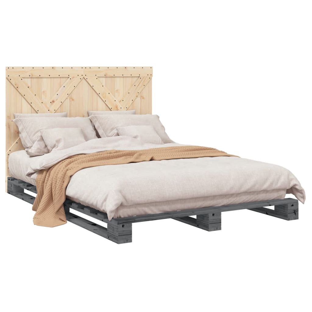 Cadre de lit sans matelas gris 140x200 cm bois massif de pin - XIOS