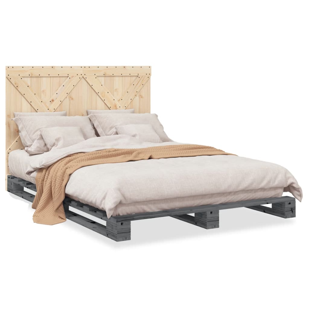 Cadre de lit sans matelas gris 160x200 cm bois de pin massif - XIOS