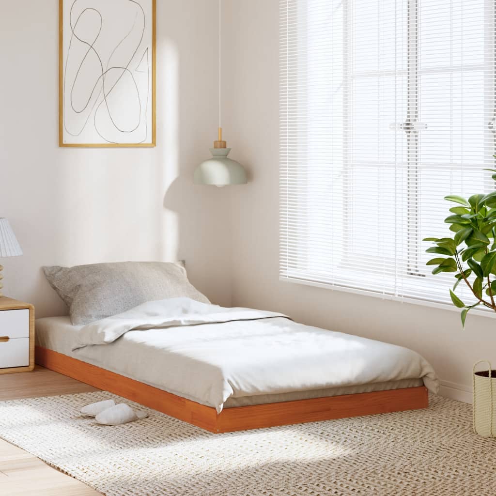 Cadre de lit sans matelas cire marron 90x190 cm bois pin massif - XIOS