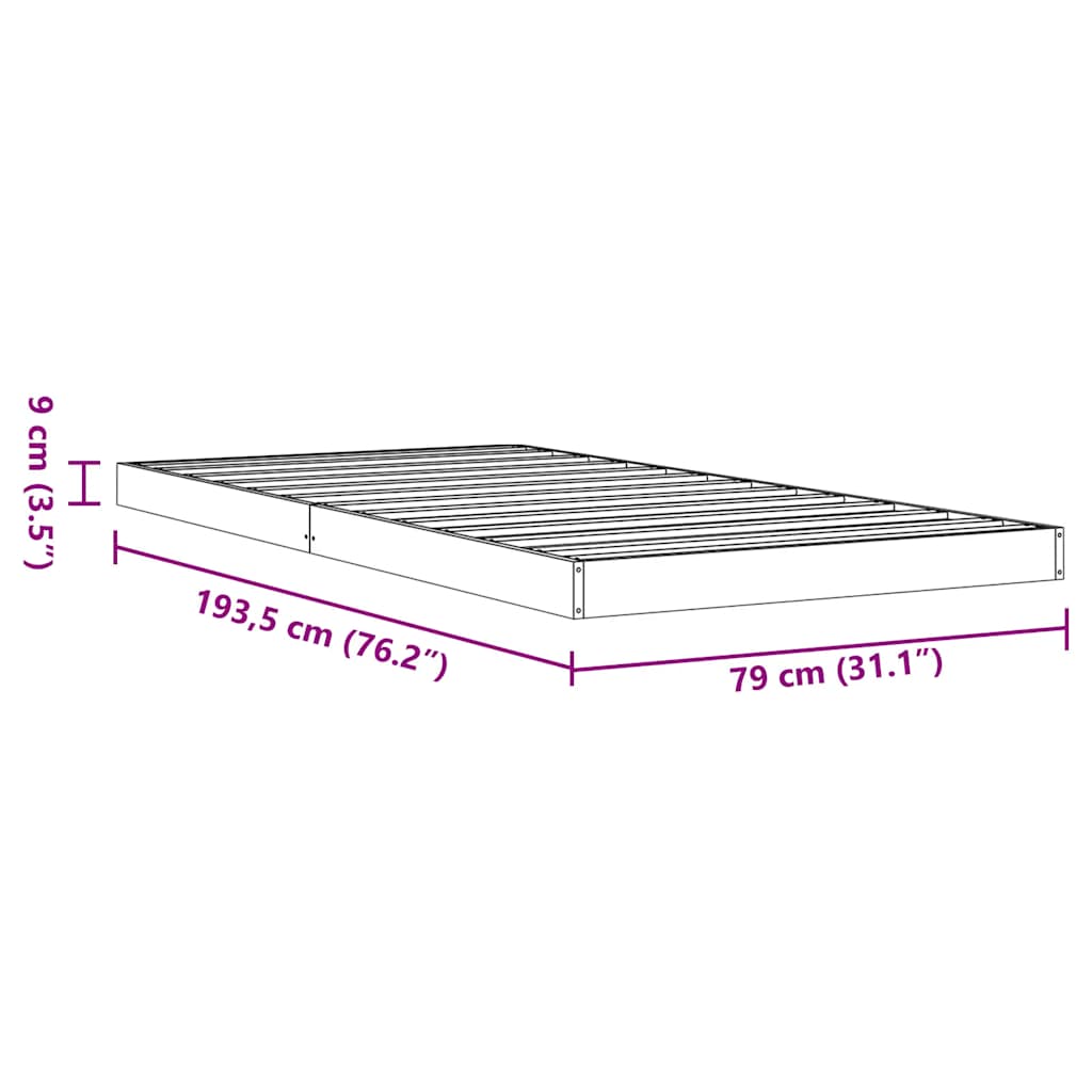 Cadre de lit sans matelas cire marron 75x190 cm bois pin massif - XIOS