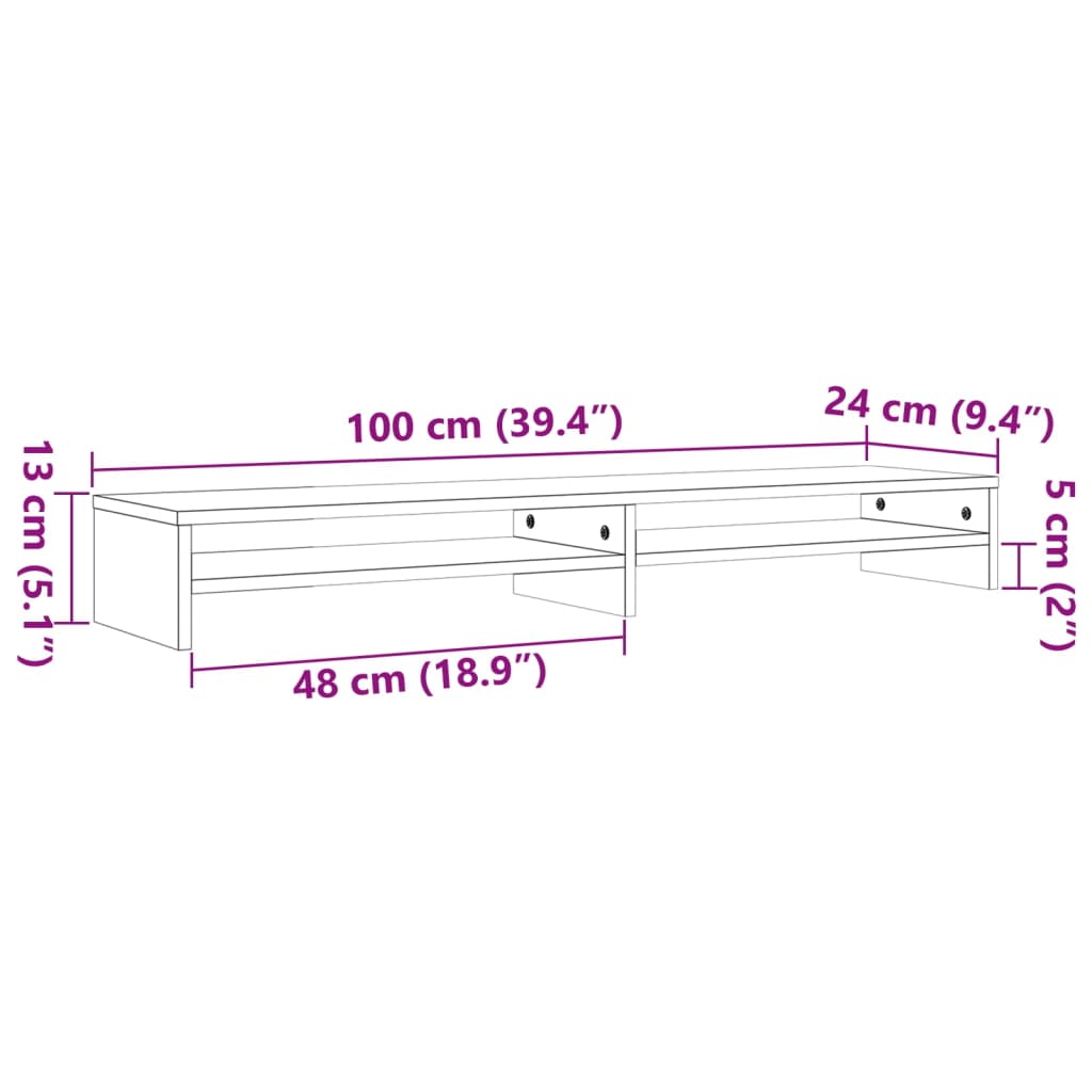 Support de moniteur marron miel 100x24x13 cm bois de pin solide - XIOS