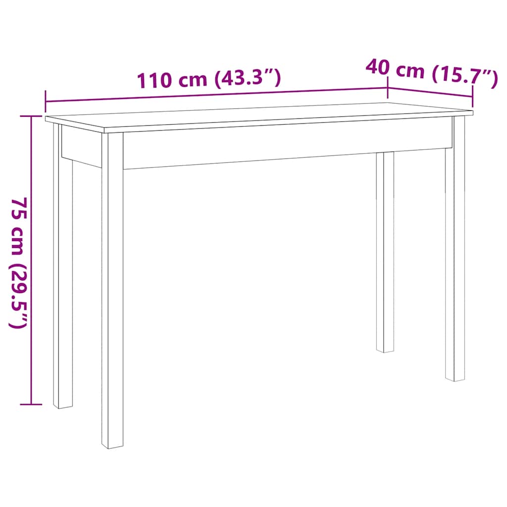 Table console marron miel 110x40x75 cm bois massif de pin - XIOS