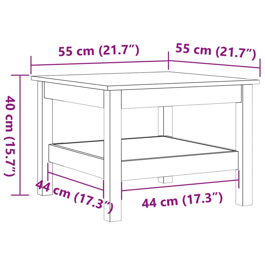 Table basse cire marron 55x55x40 cm bois massif de pin - XIOS