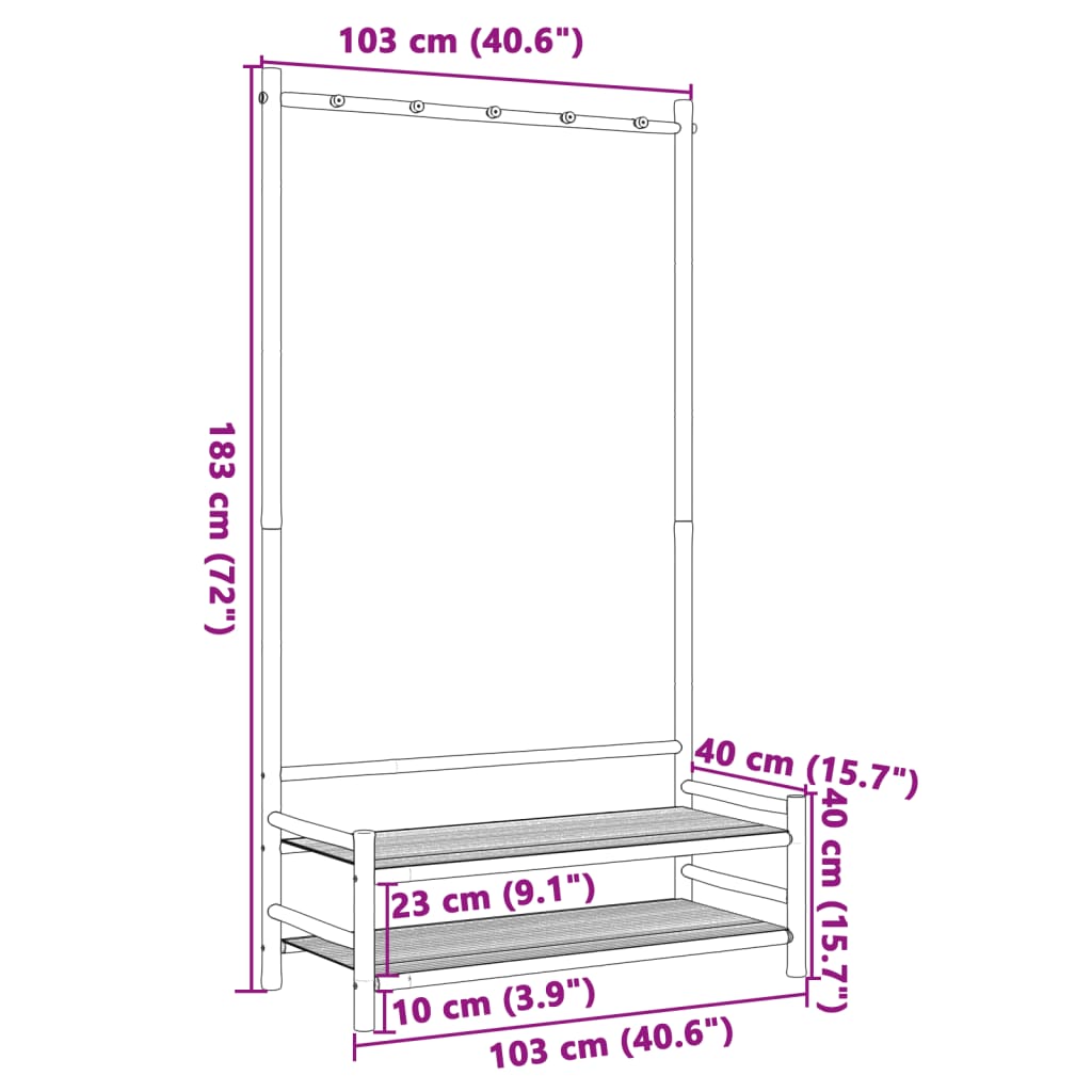 Porte-vêtement avec étagères 103x40x183 cm bambou - XIOS
