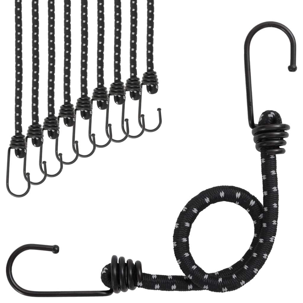 Cordes élastiques avec bandes réfléchissantes et crochets 10pcs Accessoires de tente vidaXL