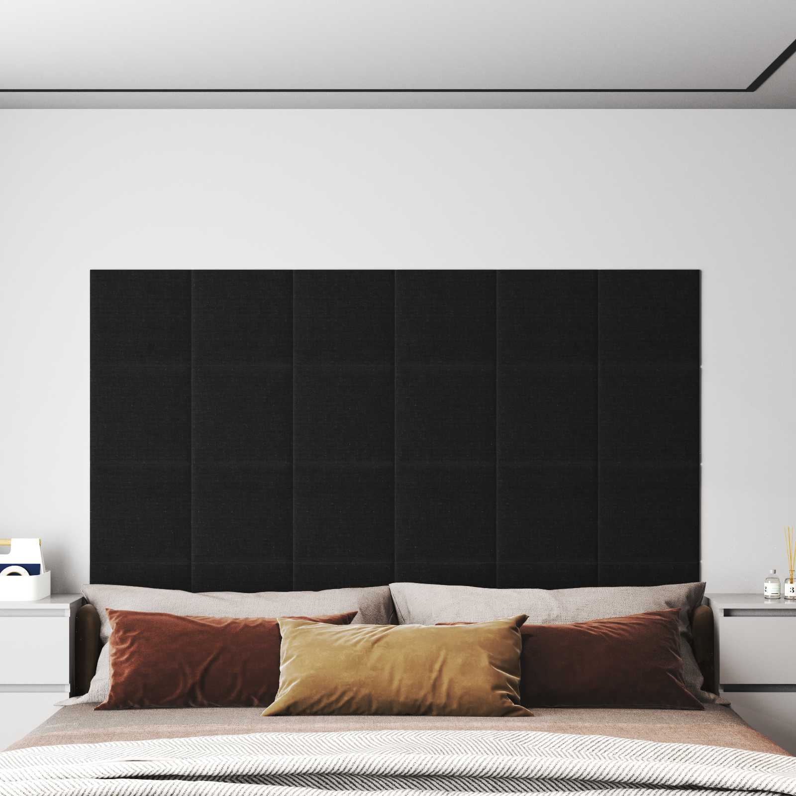 Tête de lit murale 12 pcs Noir 30 x 30 cm tissu - XIOS