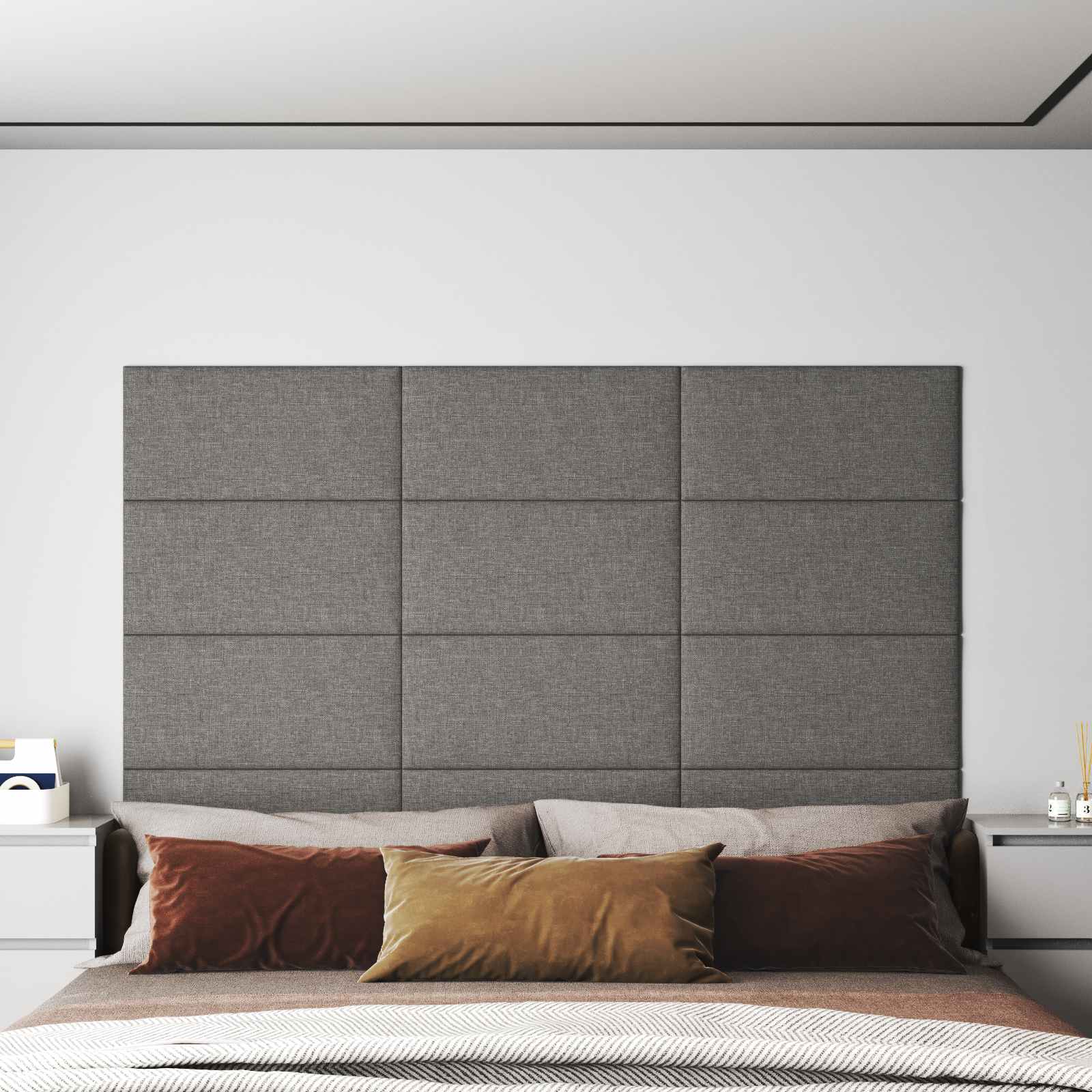 Tête de lit murale 12 pcs Gris clair 60 x 30 cm tissu - XIOS