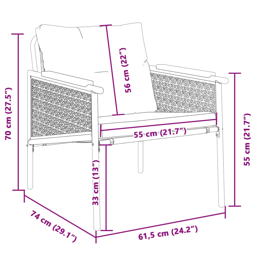 Chaises de jardin avec coussins lot de 2 noir acier - XIOS