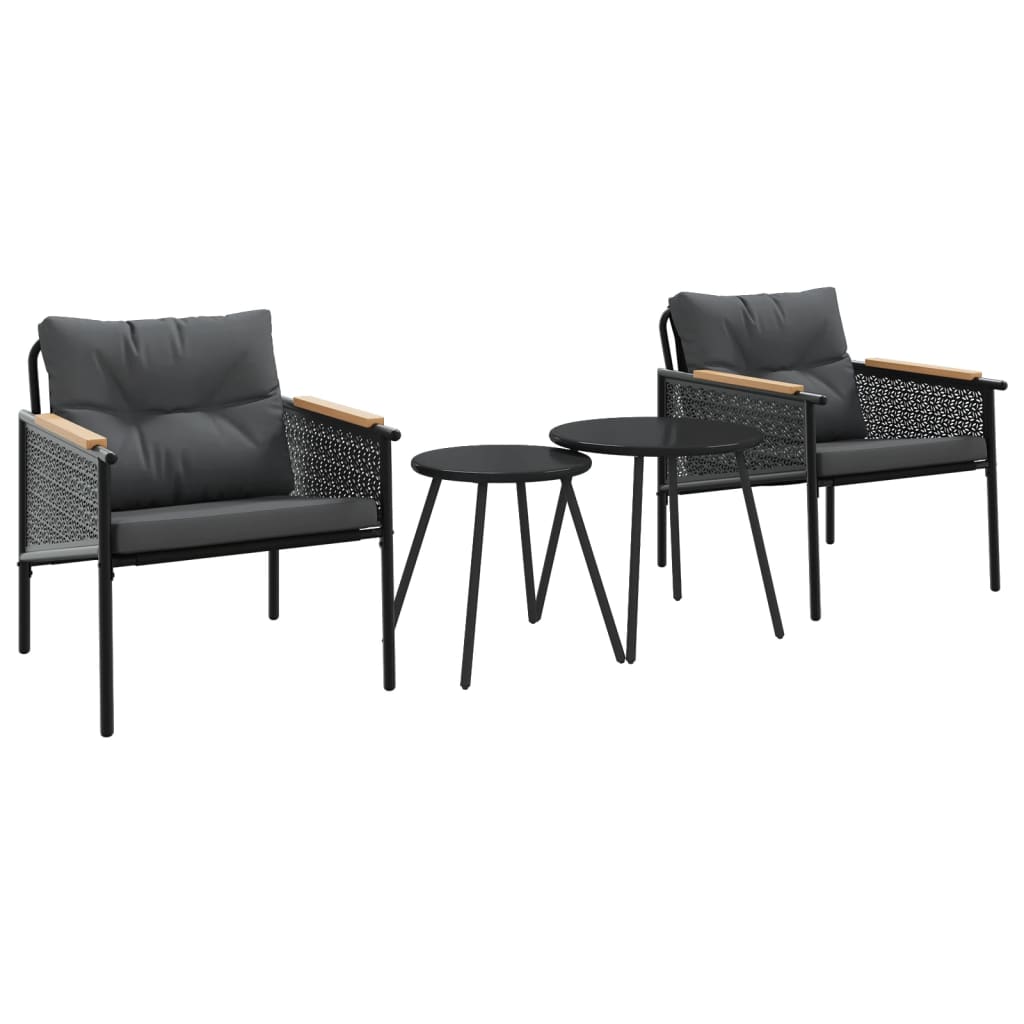 Ensemble de meubles de balcon 4 pcs avec coussins acier noir - XIOS