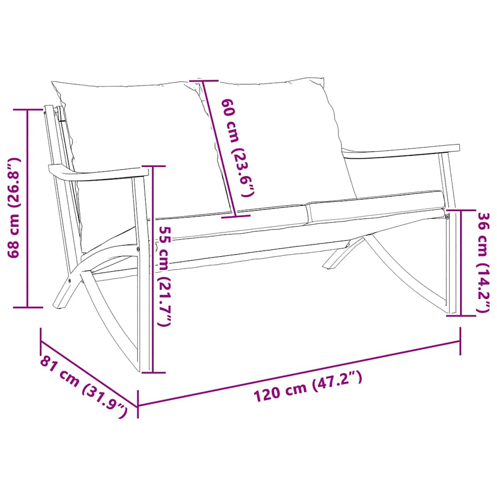Banc de jardin avec coussins 120 cm noir acier - XIOS