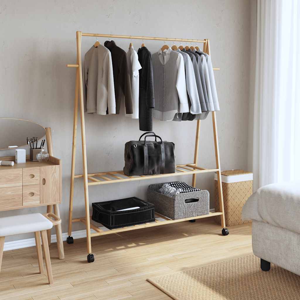 Porte-vêtements et étagères roulettes 132x45,5x155,5cm bambou - XIOS
