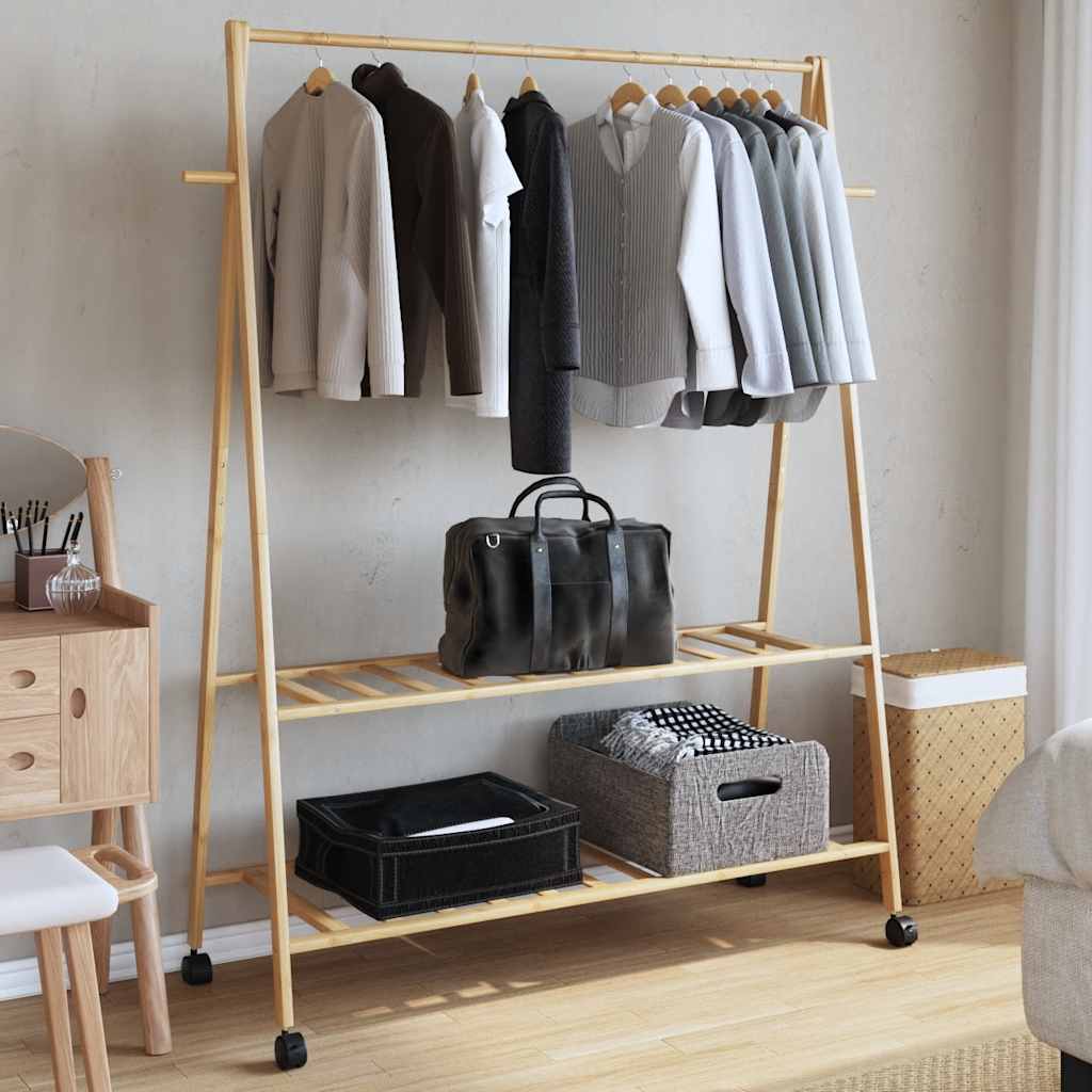 Porte-vêtements et étagères roulettes 132x45,5x155,5cm bambou - XIOS