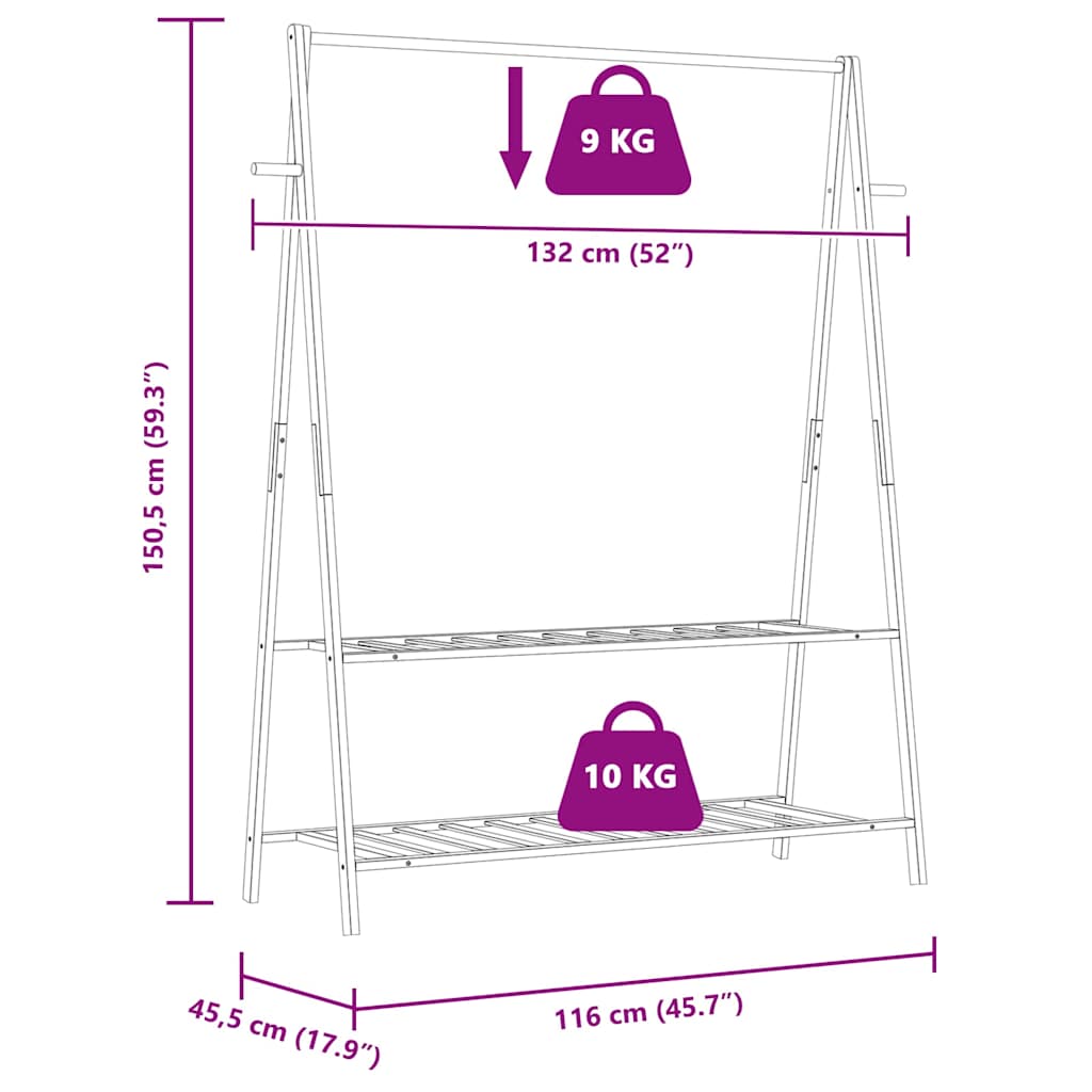 Porte-vêtement avec étagères 132x45,5x150,5 cm bambou - XIOS