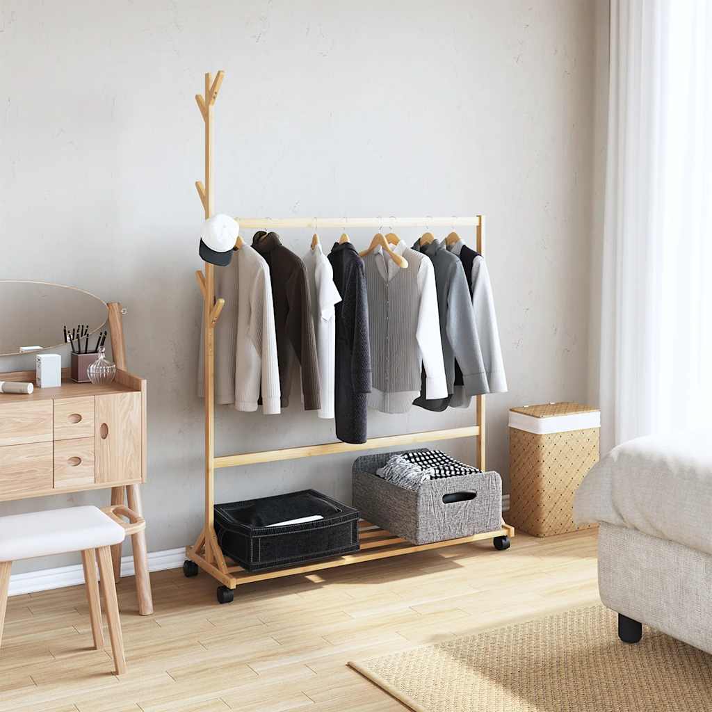 Porte-vêtements avec crochets et roulettes 100x35x157 cm bambou - XIOS