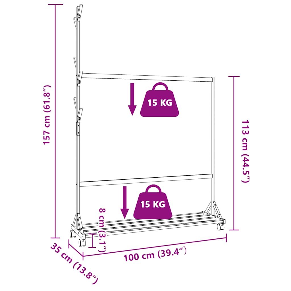 Porte-vêtements avec crochets et roulettes 100x35x157 cm bambou - XIOS