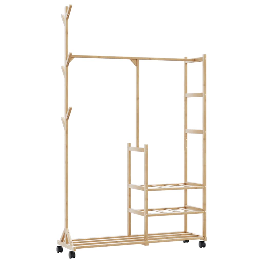 Porte-vêtements et étagères et roulettes 100x38x175,5cm bambou - XIOS