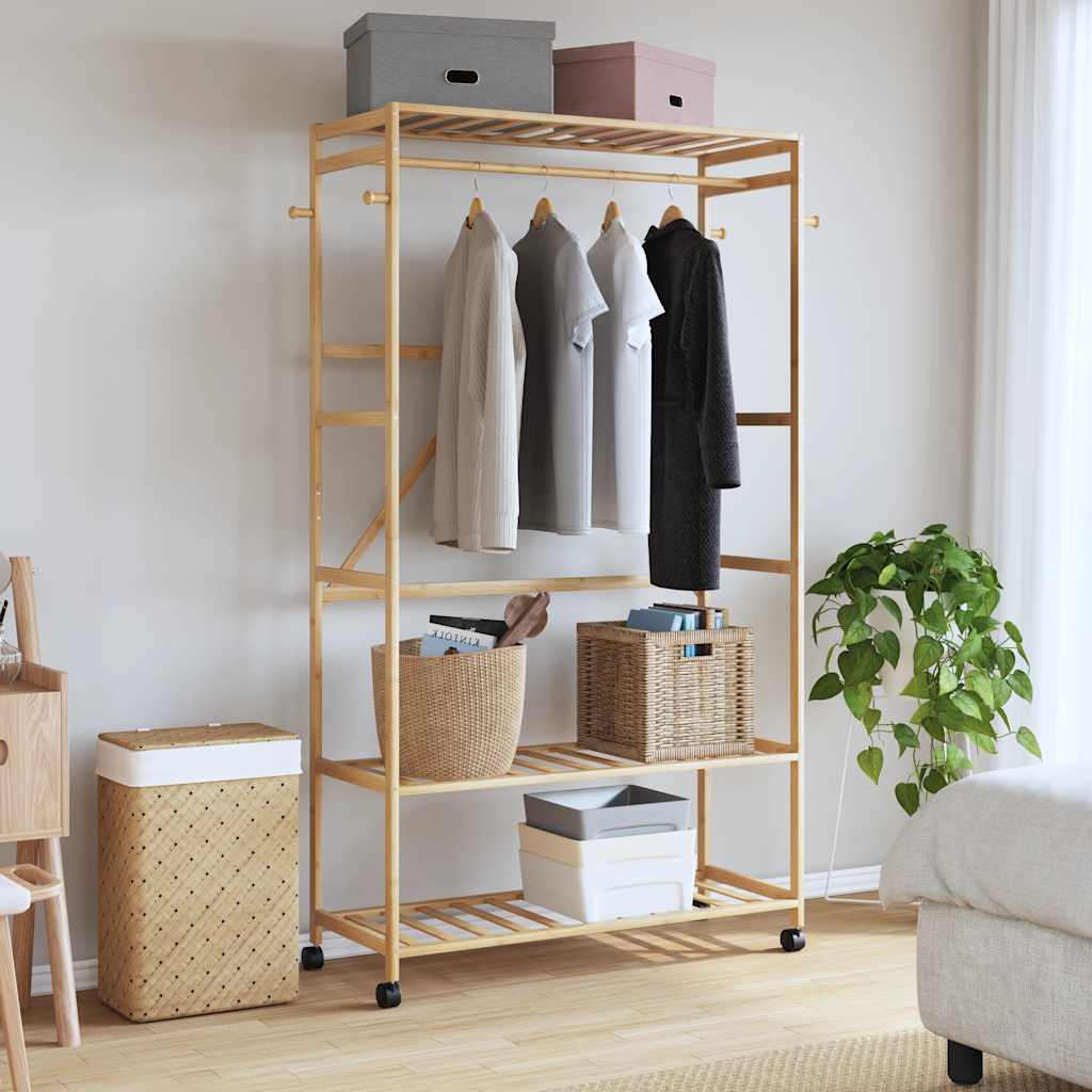 Porte-vêtements et étagères et roulettes 110x40x180 cm bambou - XIOS