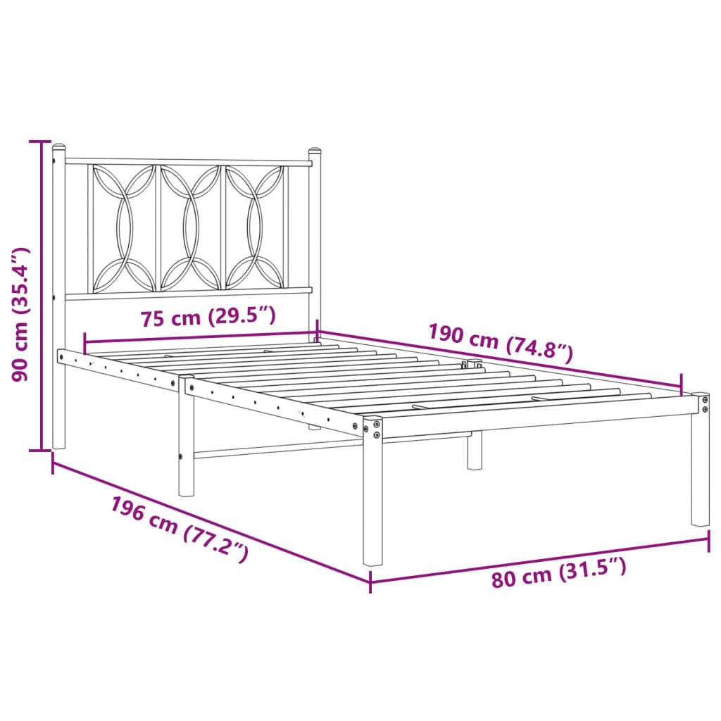 Cadre de lit métal sans matelas avec tête de lit noir 75x190 cm - XIOS