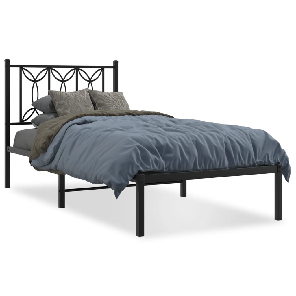 Cadre de lit métal sans matelas avec tête de lit noir 90x200 cm - XIOS