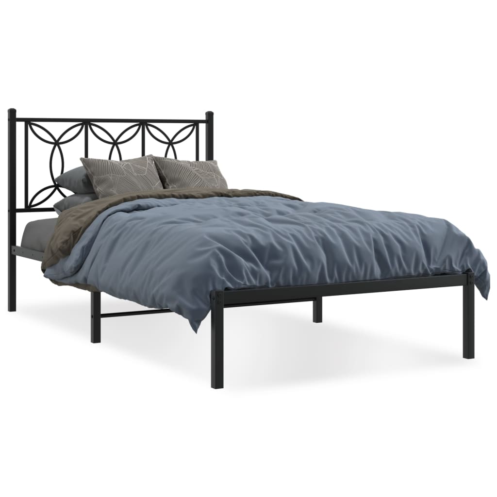 Cadre de lit métal sans matelas avec tête de lit noir 100x190cm - XIOS