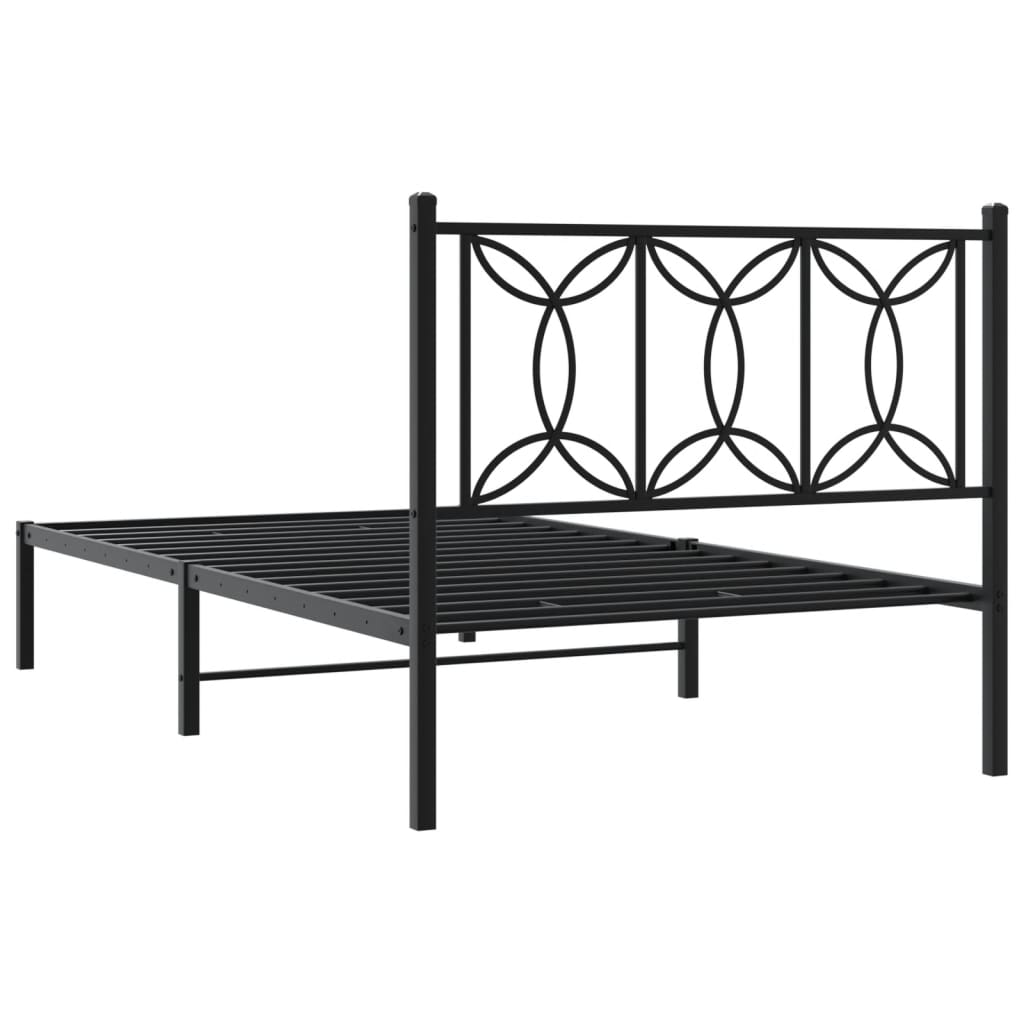 Cadre de lit métal sans matelas avec tête de lit noir 107x203cm - XIOS