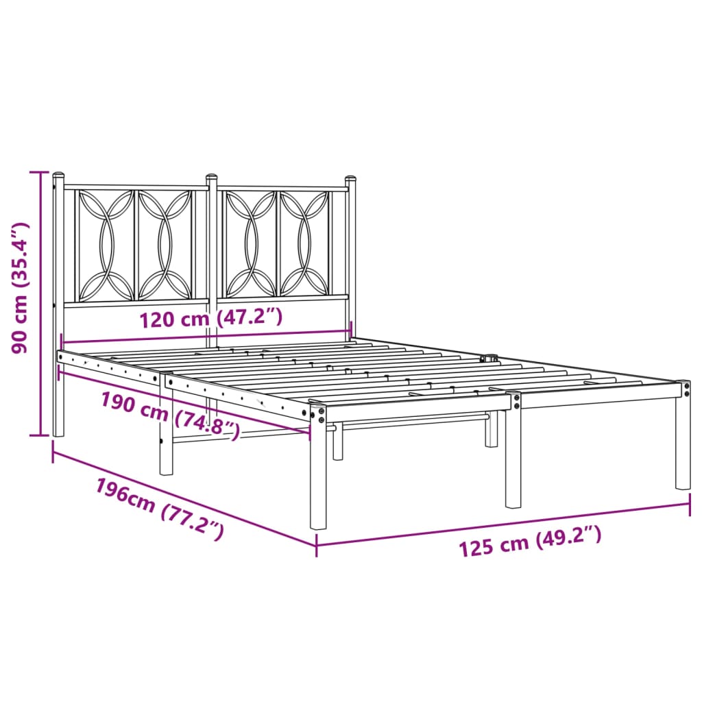 Cadre de lit métal sans matelas avec tête de lit noir 120x190cm - XIOS