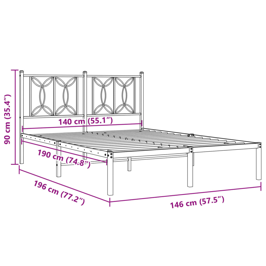 Cadre de lit métal sans matelas avec tête de lit noir 140x190cm - XIOS