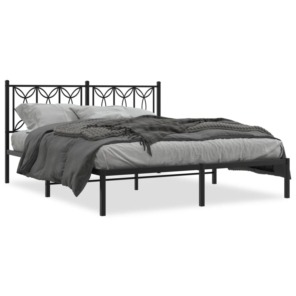 Cadre de lit métal sans matelas avec tête de lit noir 150x200cm - XIOS