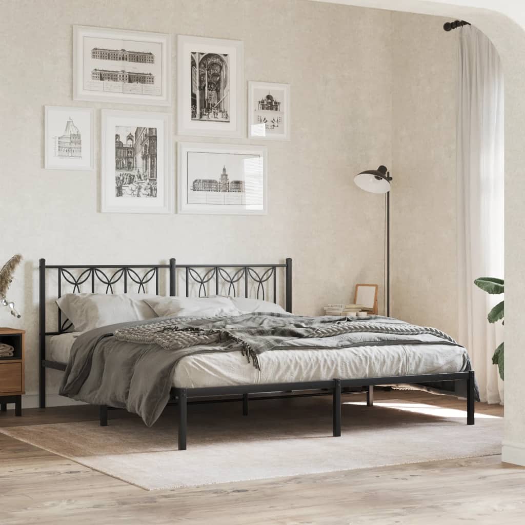 Cadre de lit métal sans matelas avec tête de lit noir 183x213cm - XIOS