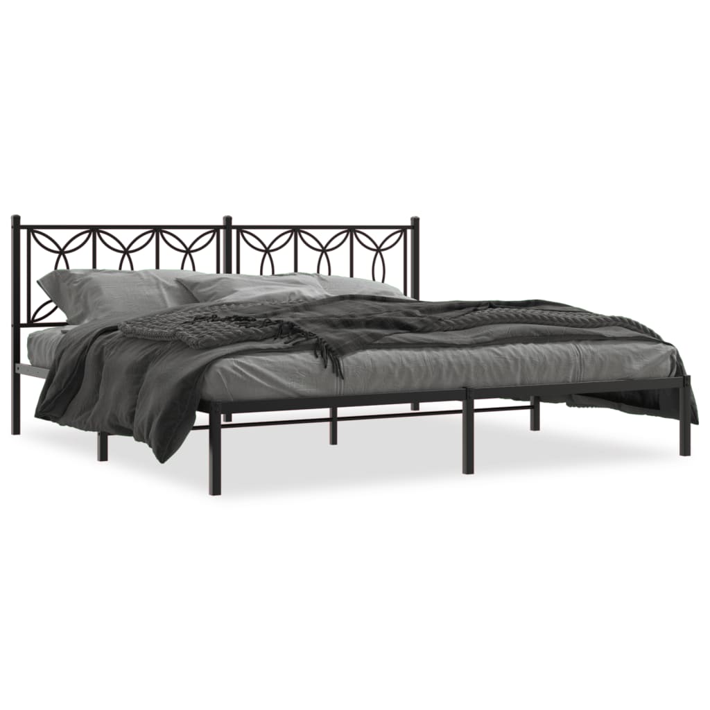 Cadre de lit métal sans matelas avec tête de lit noir 193x203cm - XIOS