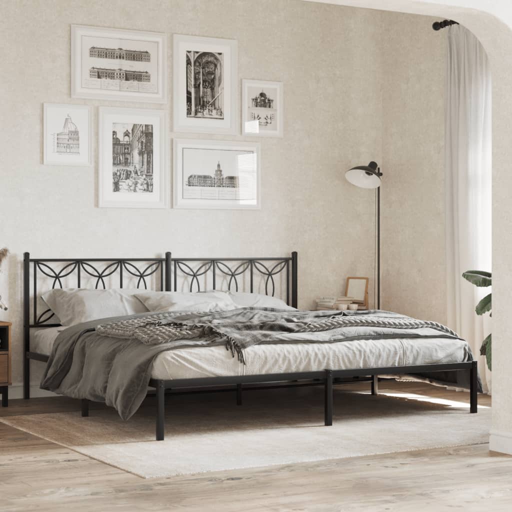 Cadre de lit métal sans matelas avec tête de lit noir 193x203cm - XIOS