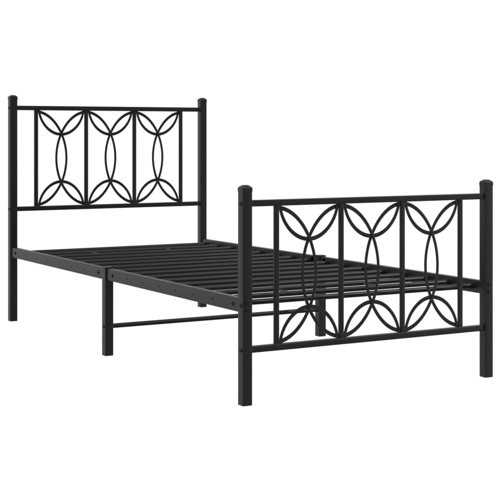 Cadre de lit métal sans matelas avec pied de lit noir 75x190 cm - XIOS