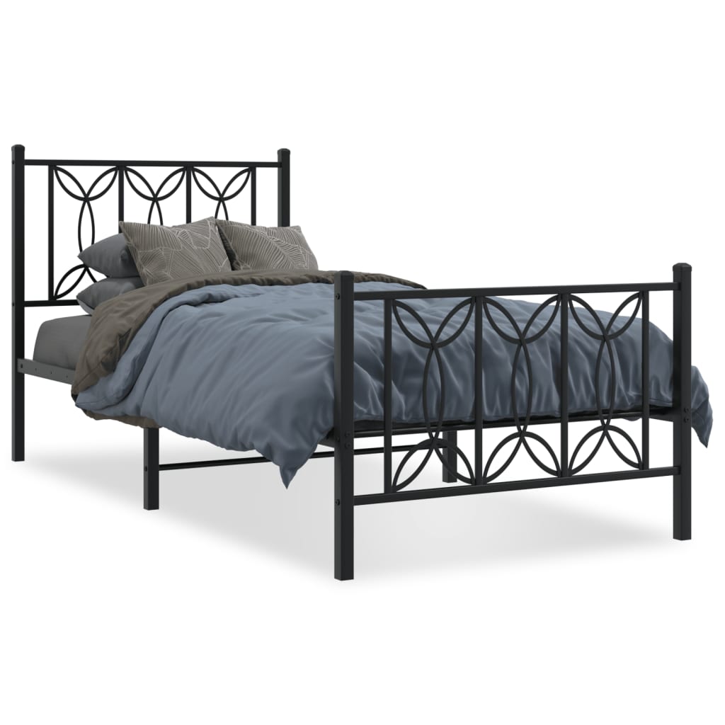 Cadre de lit métal sans matelas avec pied de lit noir 90x200 cm - XIOS