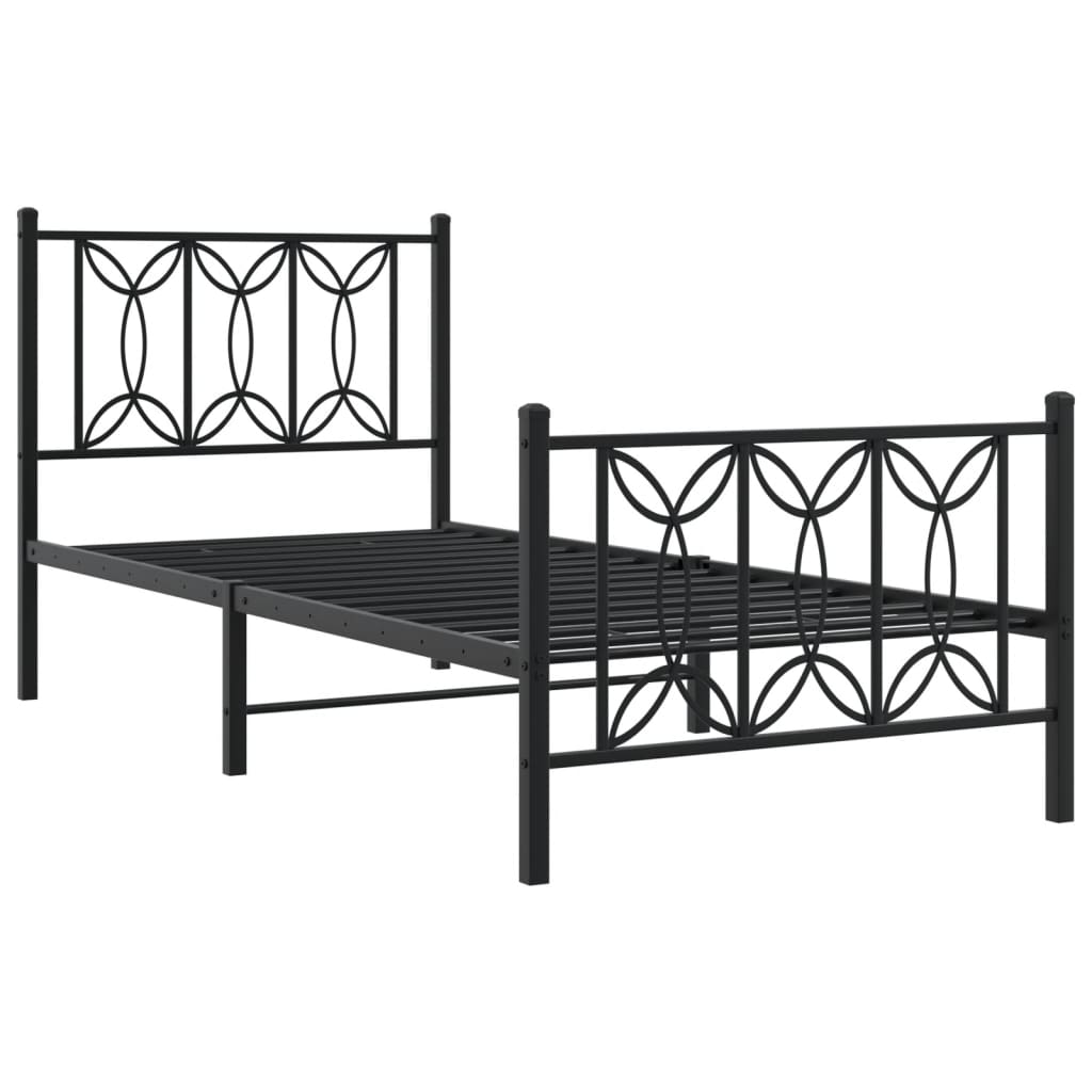 Cadre de lit métal sans matelas avec pied de lit noir 90x200 cm - XIOS