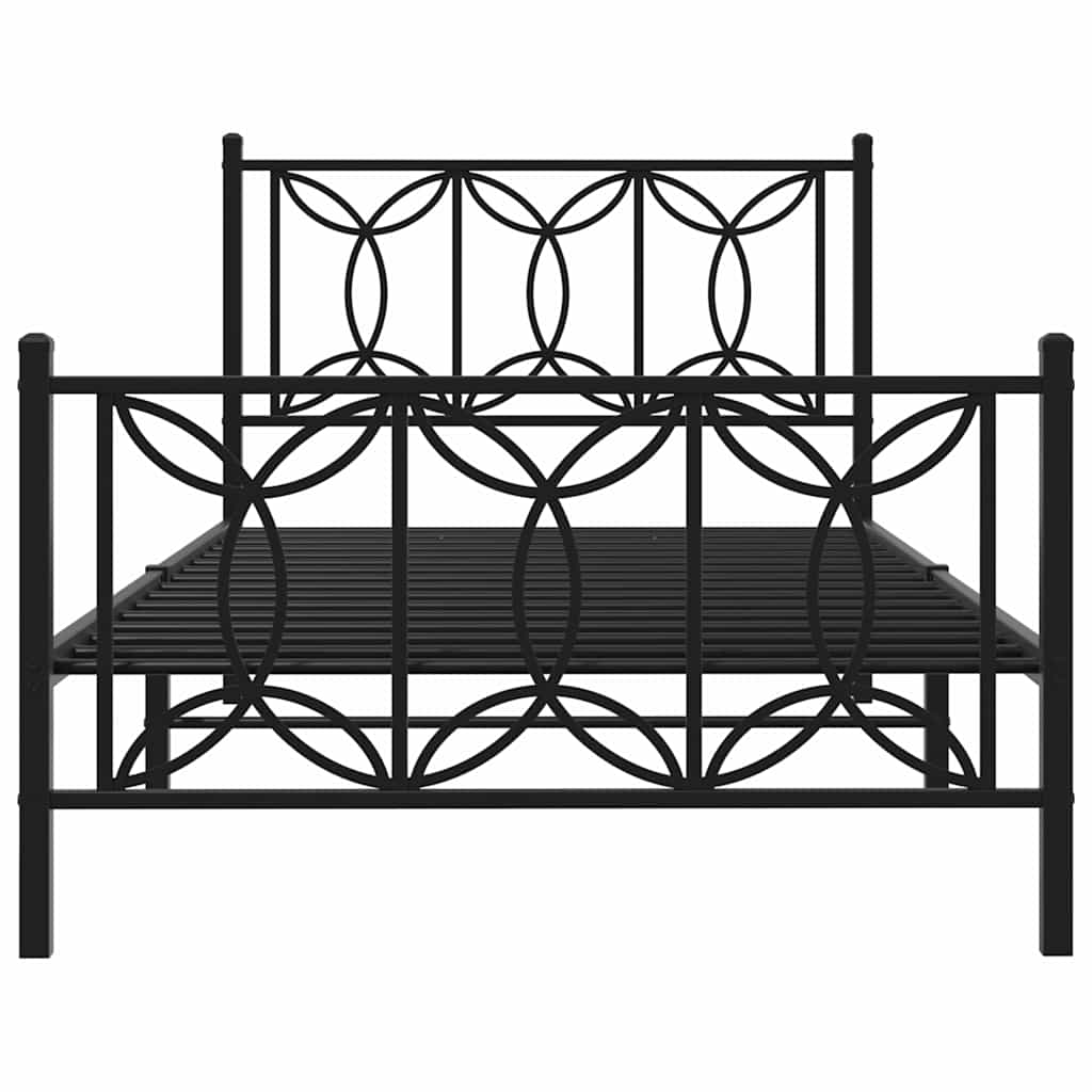 Cadre de lit métal sans matelas et pied de lit noir 100x200 cm