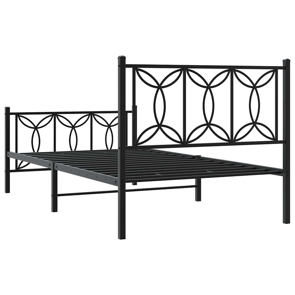 Cadre de lit métal sans matelas et pied de lit noir 100x200 cm