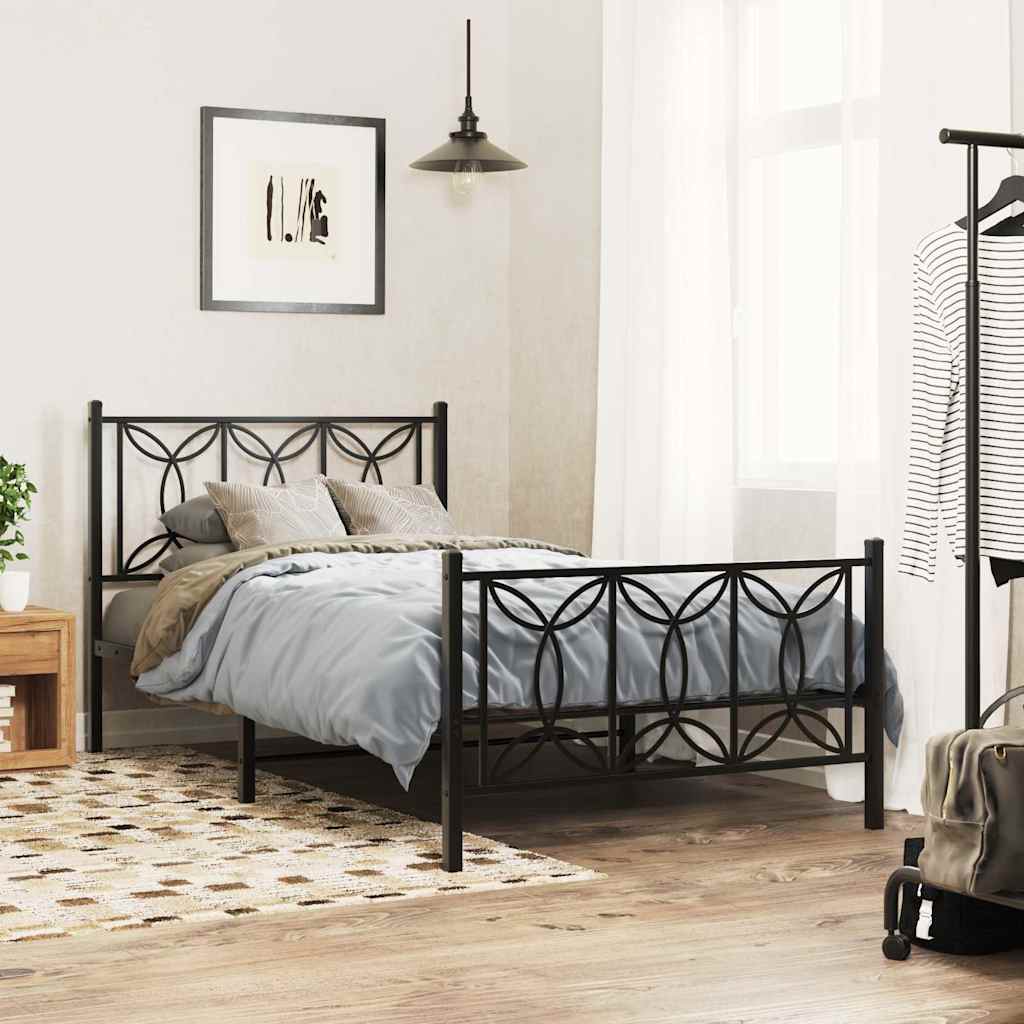 Cadre de lit métal sans matelas et pied de lit noir 100x200 cm