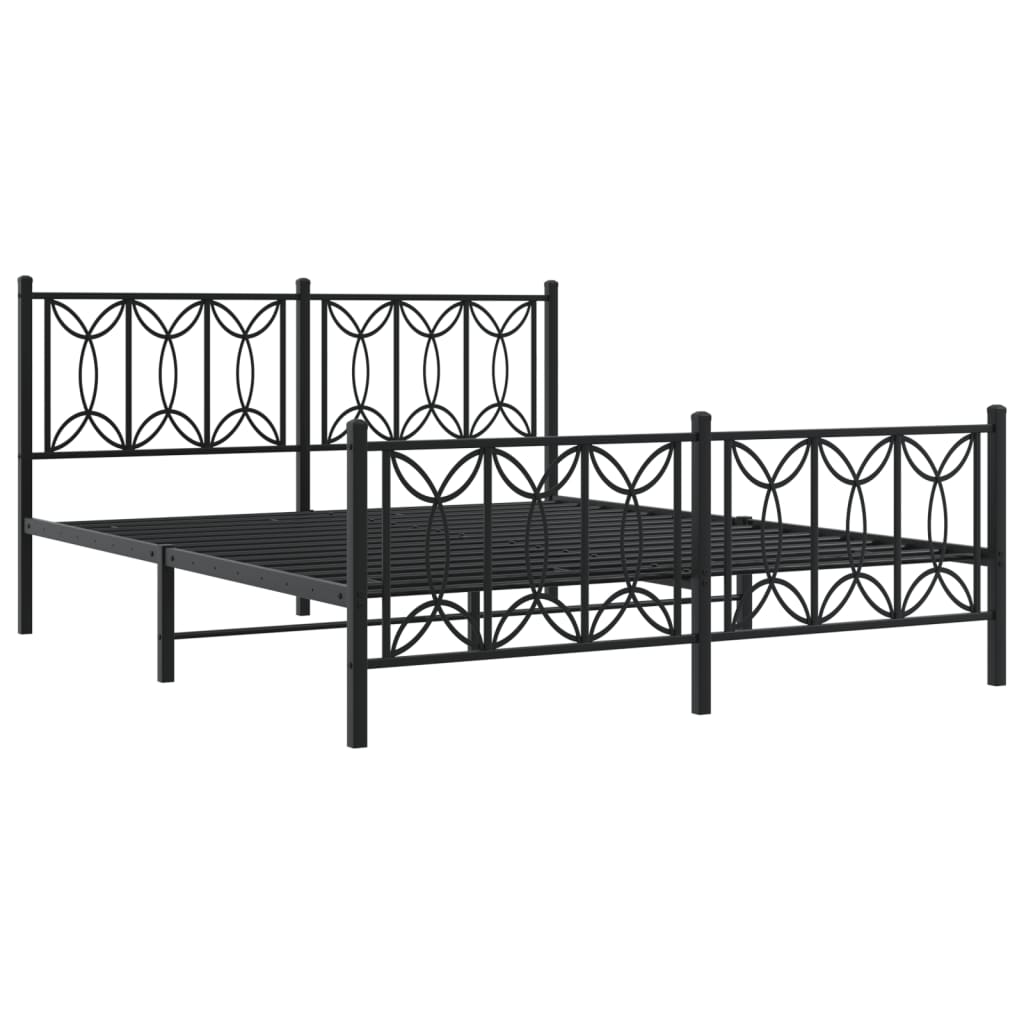 Cadre de lit métal sans matelas avec pied de lit noir 150x200cm - XIOS