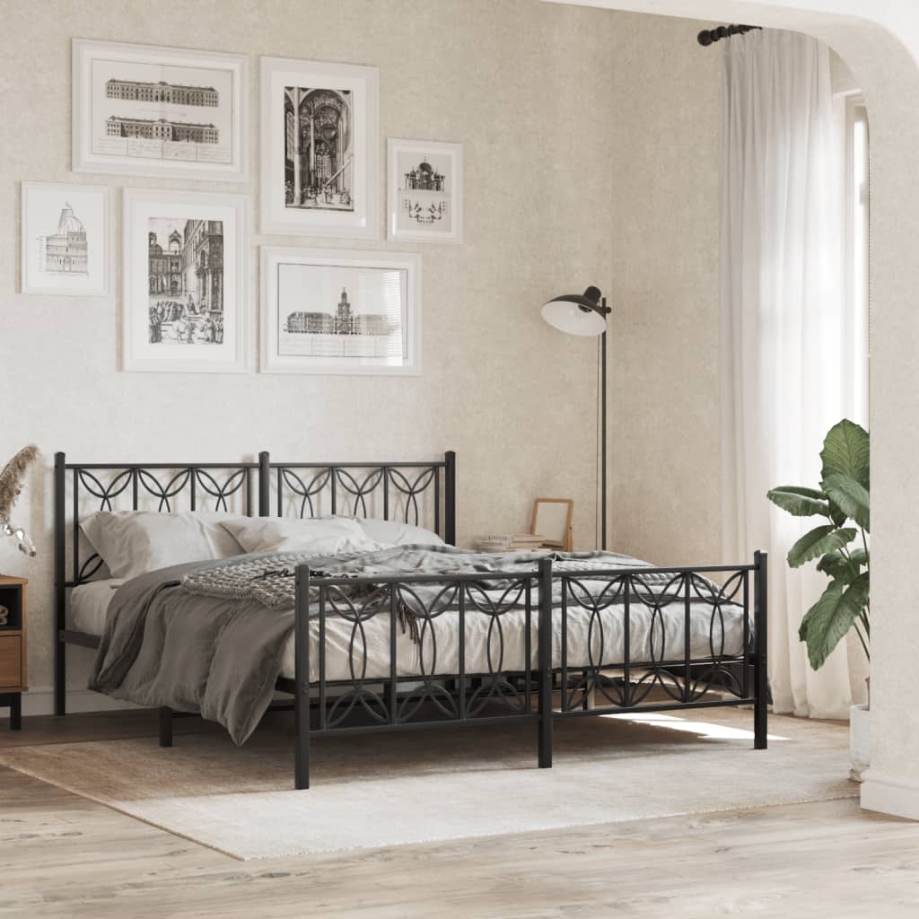 Cadre de lit métal sans matelas avec pied de lit noir 150x200cm - XIOS