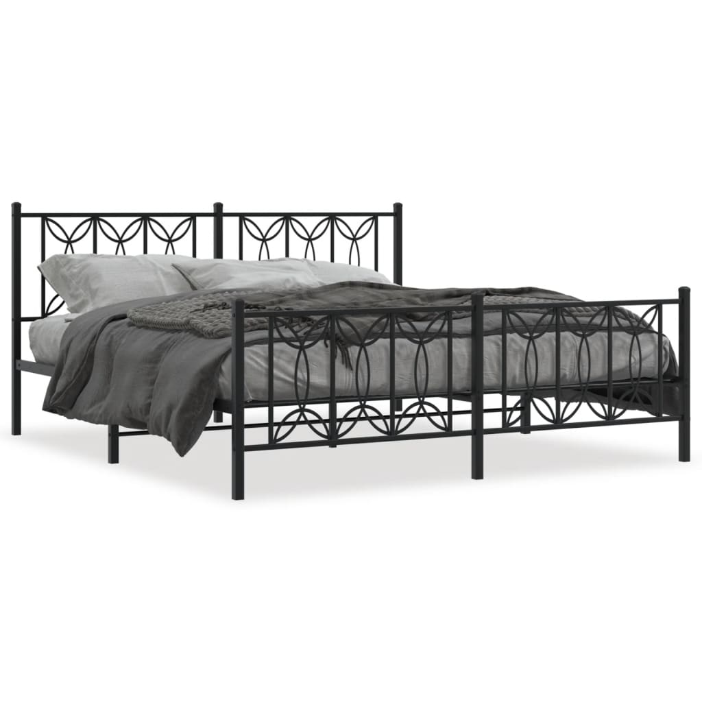 Cadre de lit métal sans matelas avec pied de lit noir 183x213cm - XIOS