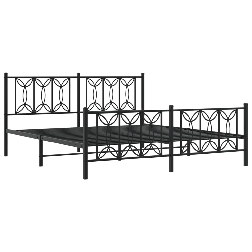 Cadre de lit métal sans matelas avec pied de lit noir 183x213cm - XIOS