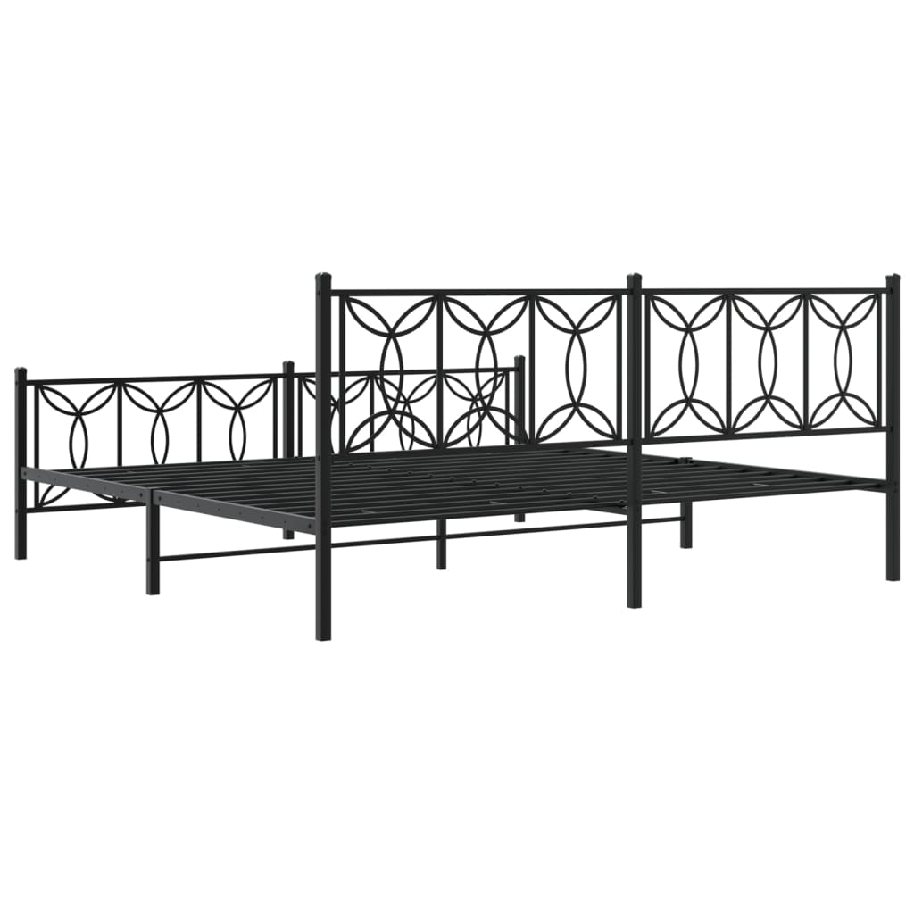 Cadre de lit métal sans matelas avec pied de lit noir 193x203cm - XIOS