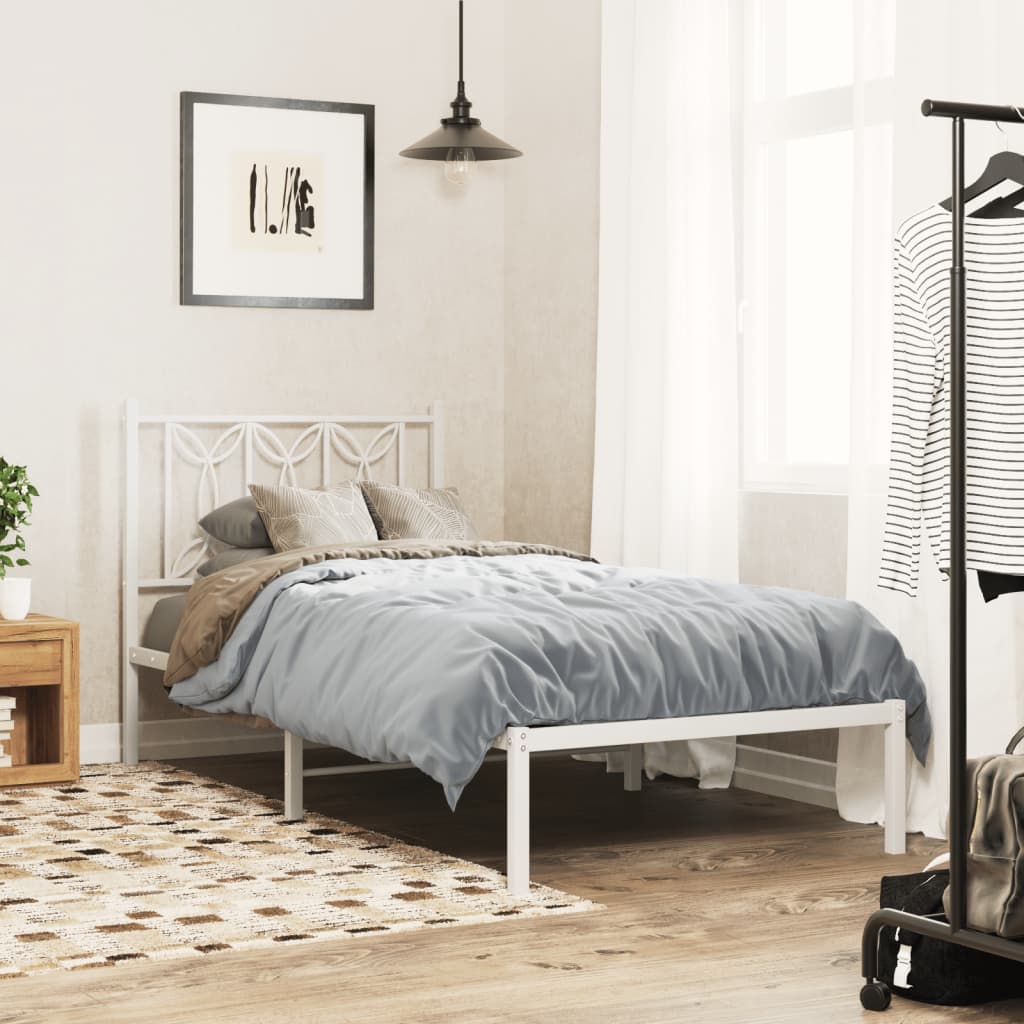 Cadre de lit métal sans matelas avec tête de lit blanc 90x200cm - XIOS