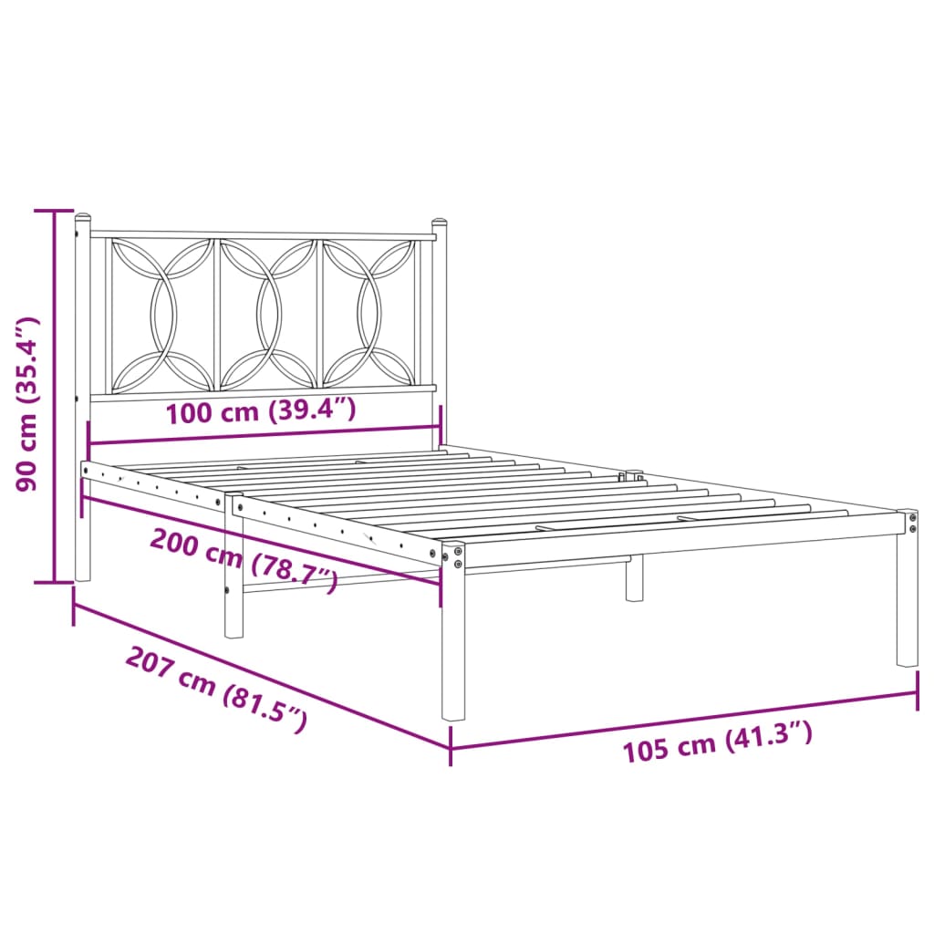 Cadre de lit métal sans matelas et tête de lit blanc 100x200 cm - XIOS