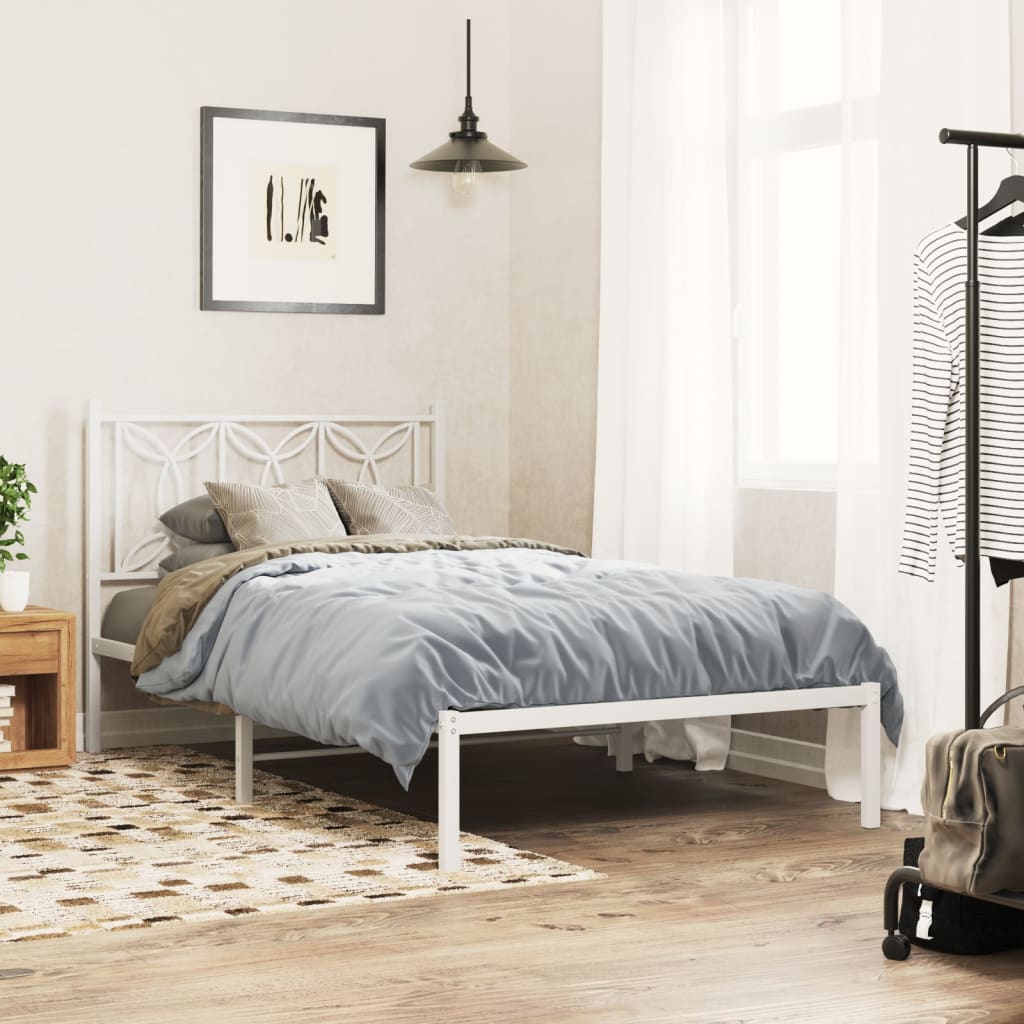 Cadre de lit métal sans matelas et tête de lit blanc 107x203 cm - XIOS