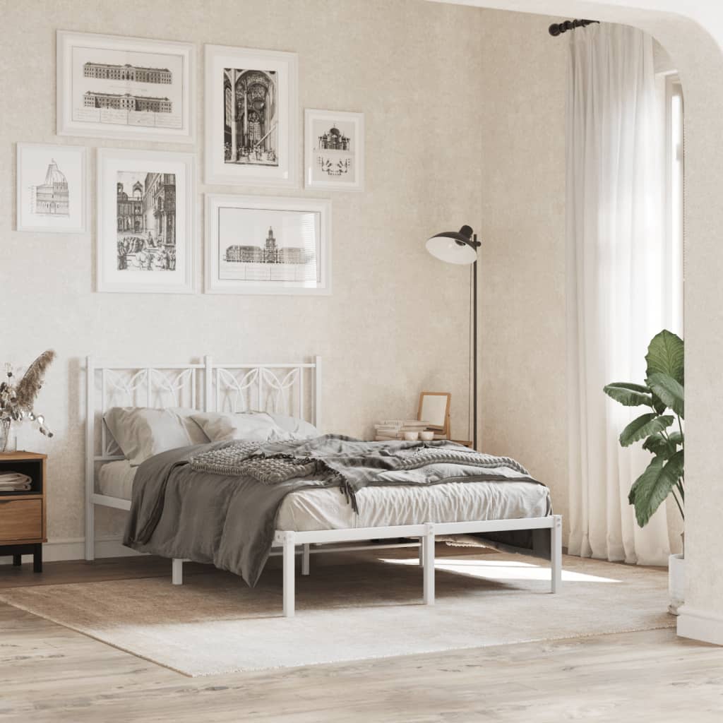 Cadre de lit métal sans matelas et tête de lit blanc 120x190 cm - XIOS
